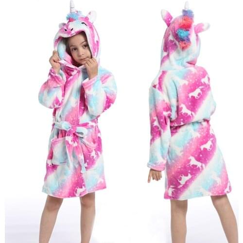 2020 Childrens Robe Flannel Baby Unicorn Bathrobe Towel Hooded Kids Bath Robe Cartoon Animal Child Boy Girls Pajamas Night Gown