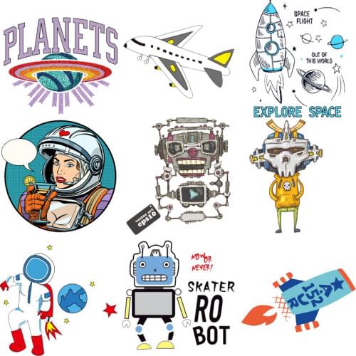 Top Alien Astronaut Aircraft Iron Patches for Clothing Clothing Applications Heat Transfer Stickers Anime Stripes Diy Tops E