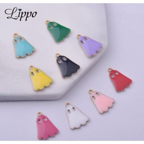30pcs 11*14.5mm Copper Both Side Enamelled Ghost Charms Pendant Diy Halloween Jewelry Accessories
