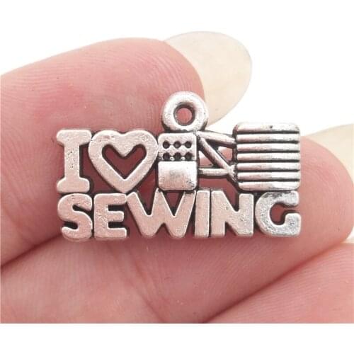 BULK 30pcs Antique Silver Plated Word Letters I Love Sewing Charms Zinc Alloy Metal Pendants for Bracelet Making 20*12mm 1.5g