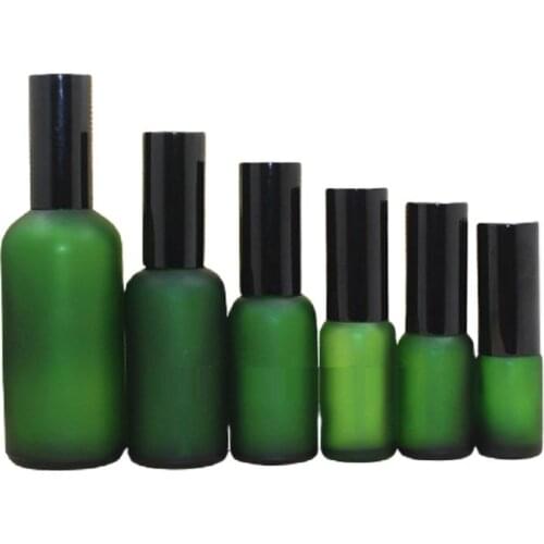 5ml 10ml 15ml 20ml 30ml 50ml 100ml Green Frost Refillable Glass Empty Bottle Black Lotion Pump Spray Emulsion Cosmetic Packaging