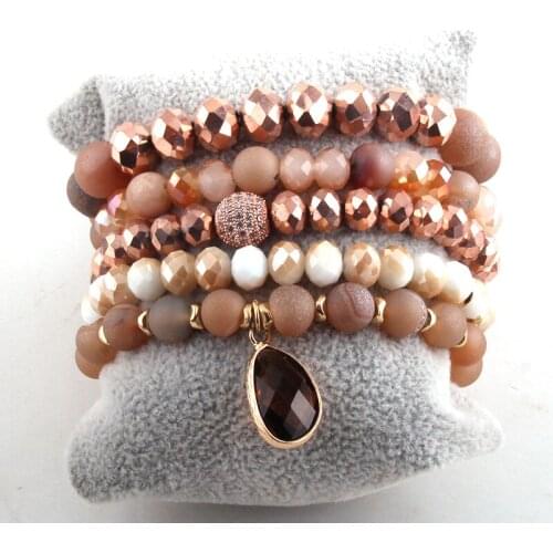 Fashion Jewelry Beautiful Multi Bracelet Set Natural Stone Crystal Pave Bracelets Sets