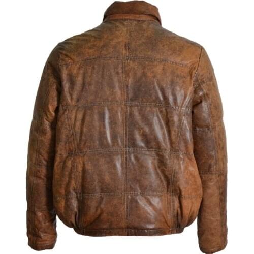 Russia winter men vintage Italy sheepskin genuine leather coat mens stand collar do old down jacket brown