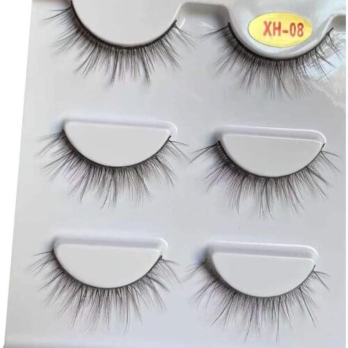 New 3D 3pairs False Eyelashes Japanese Handmade Cotton Thread Stem False Eyelashes Dense In The Middle Slim Eyelashes