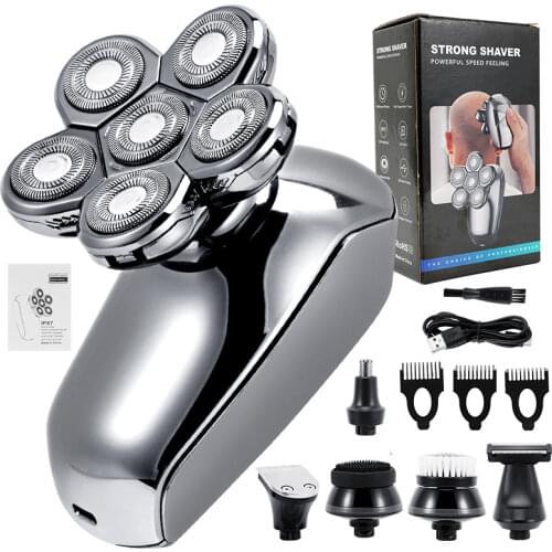 NEW 6 in 1 Multifunction Rechargeable Electric Men Electric Shaver 6D Floating Heads Low Noise Balde Mens Head Shaver For Men