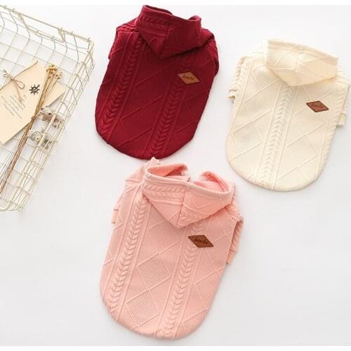 Pet Clothing Hoodie Sweater Dyed Jacquard Threads Solid Color For Small And Medium Dog Clothes