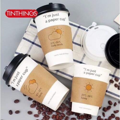 200pcs disposable Cup sleeve for 12/16oz cups Weather forecast Double-deck kraft paper coffee tea Cup sleeve Anti-hot Customized