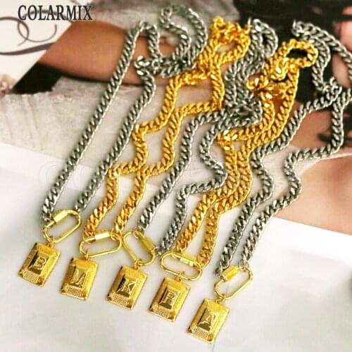 8 Strands Rectangle letters charms necklace for women 26 alphabets jewelry not fade color metal Gold & White necklace9708