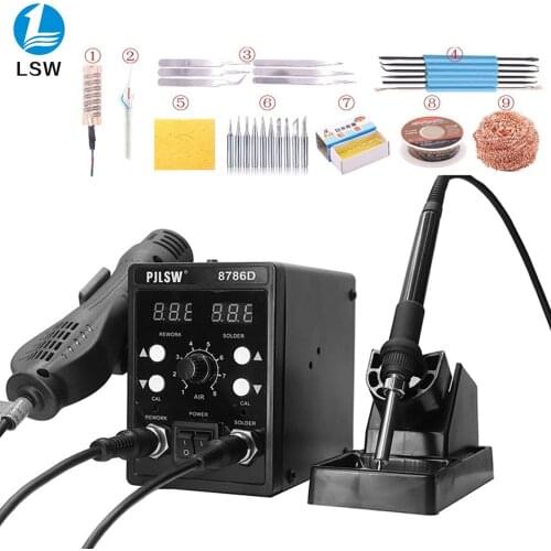 PJLSW 8786D/8586 750W Blue Digital 2 In 1 SMD Rework Soldering Station Repair Welding Soldering Iron Set PCB Desoldering Tool