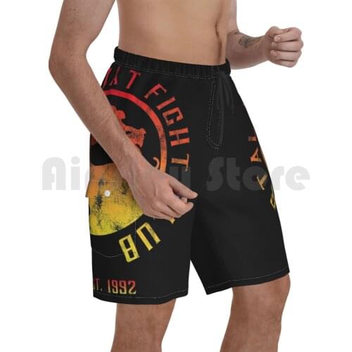 Mortal Kombat Fight Club | Mortal Kombat 11 | Distressed Color Logo Beach Shorts Men Beach Pants Swim Trunks Mortal