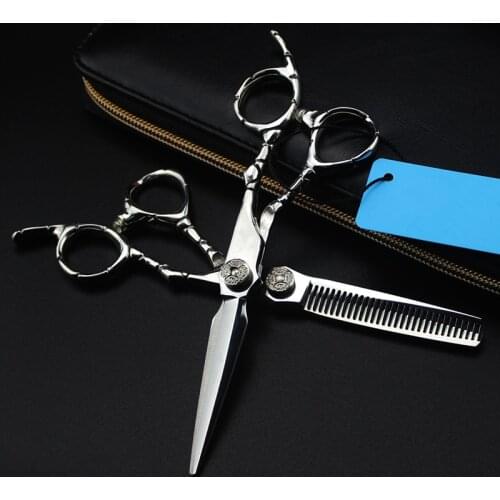 Professional japan 440c 6 inch stripe hair scissors cutting barber makas make up haircut thinning shears hairdressing scissors