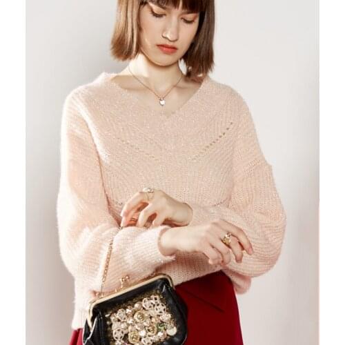 New Women Fashion Elegant V-Neck hollow out Pullover Sweter