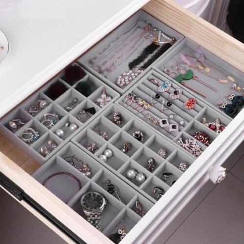 Jewelry Box Multi-Grids Classification Flannel Necklace Rings Earrings Storage Case Organization