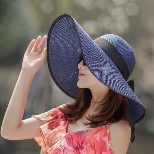 Ladies summer sun hat all-match sun protection travel big-edge sun hat foldable beach beach butterfly straw hat