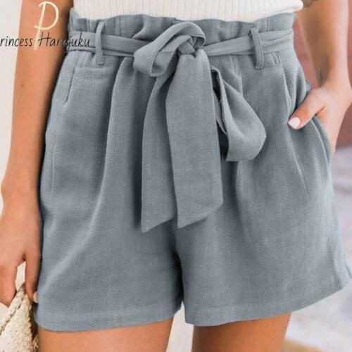 New Summer Casual Women Shorts Comfy Drawstring Splice Pocketed Hight Elastic Waist Loose Shorts Feminino Pantalon Corto Mujer