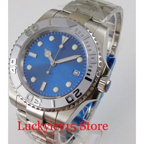 Blue Japan NH35 MIYOTA 8215 Mechanical Automatic Men Watch Sapphire Crystal Mental Bracelet