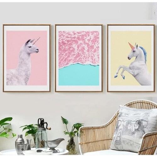 Nordic Style Modern Decor Canvas Unicorn Sea View Painting Pictures Home Wall Art Prints Watercolor Modular Living Room Poster