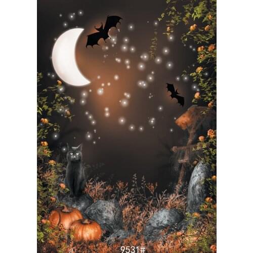 Fabric Cloth Custom Halloween Photography Backdrops Prop Moon Black Cat Vinyl Background Photo Studio for Children Party