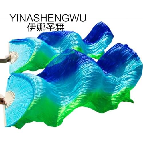 Belly Dance Fans Bamboo Ribs Natural Silk Stage Performance Props Dye Fan Women Belly Dance 100% Silk Fan