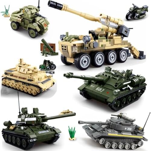 Military vehicles tank Model Technic Germany US T34 building blocks DIY bricks ARMY SWAT team world war 2 1 i ii panzer Toys WW2