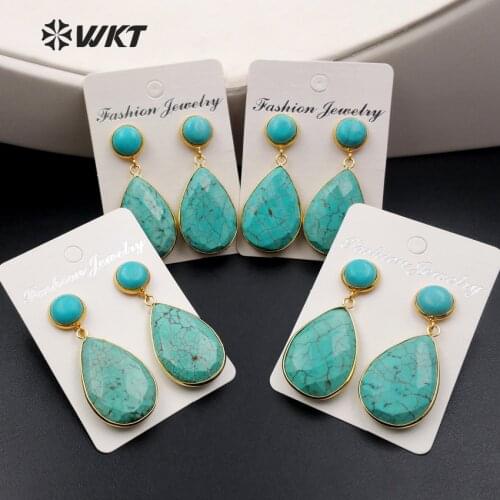 WT-E385 WKT Wholesale Amazing Natural Stone For Lady Jewelry Teardrop Shape Elegant Drop Earrings