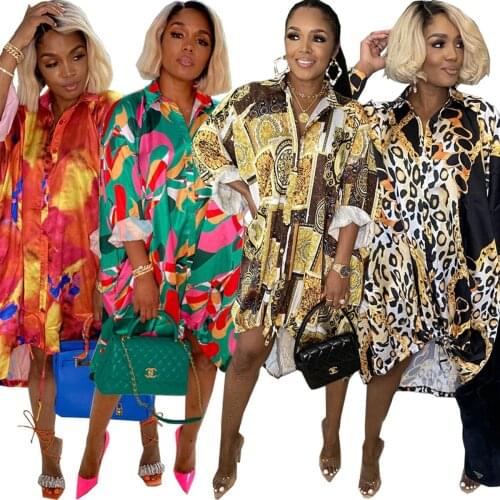 WY6835 Wholesale Items Women Long Sleeve Turn Down Collar Button Up Spring Streetwear Loose Casual Shirt Dress