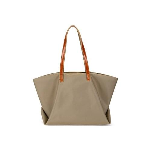 Women fashion nylon soft khaki black green big trapezoid tote handbag for female elegant luxury large capacity one shoulder bag