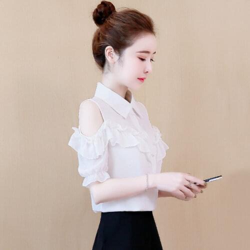 Ladies spring and summer wear 2021 temperament new western style short-sleeved fashion ladies chiffon shirt all-match blouse