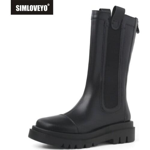 SIMLOVEYO Ins Real Leather Women Midcalf Boots Fashion Platform Warm Fur High Heel Winter Shoes Woman Casual Footwear Size 34-43