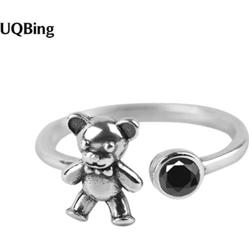 Vintage 925 Sterling Silver Black Zircon Cute Bell Adjustable Rings For Women New Trendy Jewelry