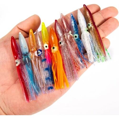 10pcs/bag PVC Squid Fishing Lure Bait 8cm Artificial Octopus Skirts Jigging Bait Pesca Fishing Lure Tackle Mixed Color