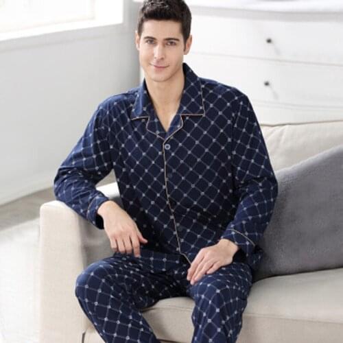 2Pcs/Lot Cotton Comfortable Mens Pajamas Set Brand Pajama Pyjamas Set Sleepwear Set High Quality Plus Size M-4XL Mens Pajamas