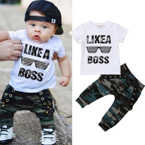 2018 Newly Summer 0-3Y Infant Kids Baby Boys Casual Sets 2PCS Short Sleeve Letter Print T-Shirts Tops+Camouflage Pants