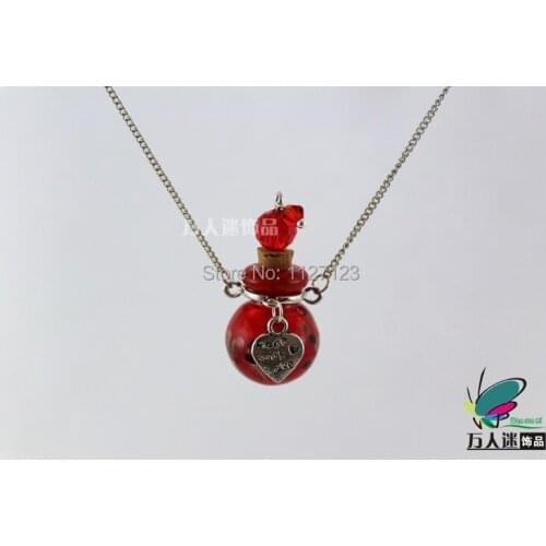 3pcs Murano red Glass Perfume Necklace Ball With Alloy Love Heart ,Lampwork glass diffuser necklace pendant,Aroma necklace