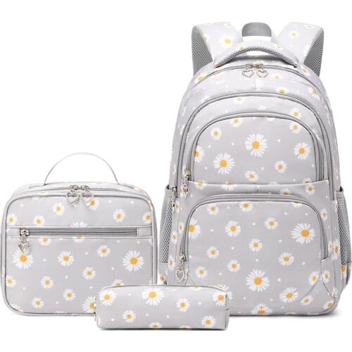 3Pcs Daisy Printing Primary Middle High School Backpack Set with Lunch Bag Elementary Bookbag Schoolbag Rucksack Mochila