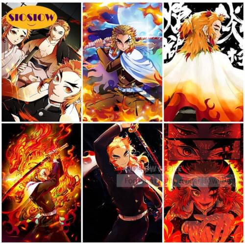 Kyoujurou 5D Diamond Embroidery Demon Slayer Kimetsu No Yaiba Painting Japanese Anime Full Square Set Cross Stitch Poster Gifts