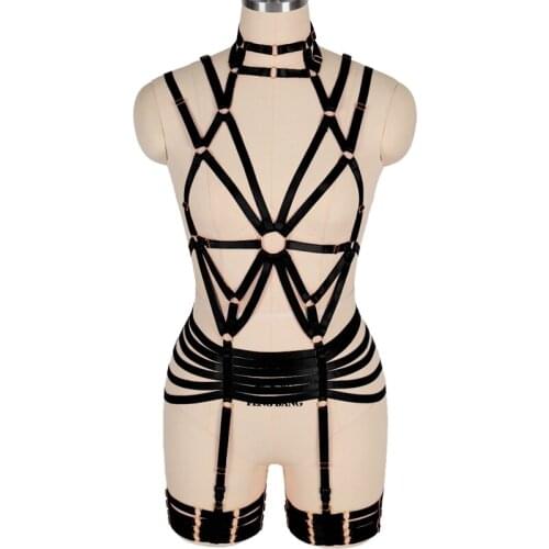 BDSM Sexy Women Elastic Harness Underwear Set Garter Belt Goth Suspenders Full Body Bondage Cage Straps Erotic Lingerie Costume