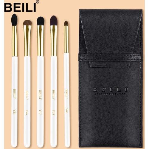 BEILI Pearl White 5 pcs Makeup Brushes Blending Smokey Eyeshadow Concealer Brushes goat hair Eye Make up brushes set with bag