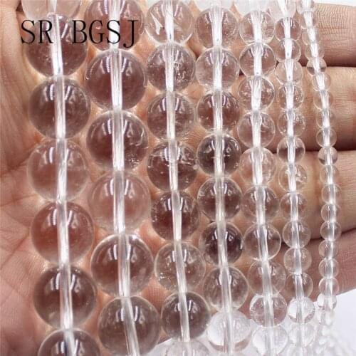 Free Shipping BGSJ 4 6 8 10 12 14 16mm White Clear Transport Rock Quartz Gemstone Natural Round Stone Beads Strand 15"