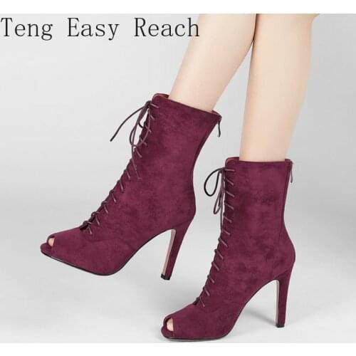 Retro Womens High Heel Peep Toe Shoes Hollow Ankle Thin Heel Summer Bota Feminina Mujer Roman Zipper Ladies Boots Size 41 42 43