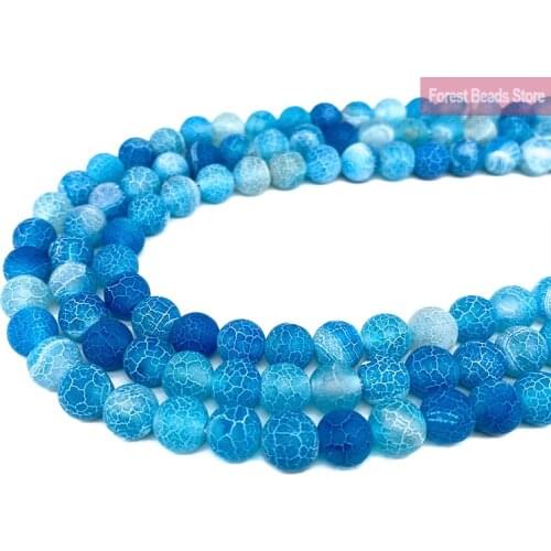 Natural Frost Crab Lake Blue Agates Round Loose Beads 15" Strand 6 8 10MM Diy Bracelet Charm Beads For Jewelry Making Wholesale