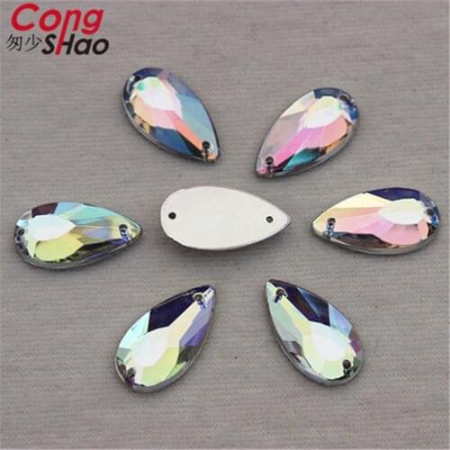 Cong Shao 200pcs 9*18mm AB Color Drop Shaperhinestone trim stones crystals flatback sewing 2 Hole costume Craft Decorati CS427