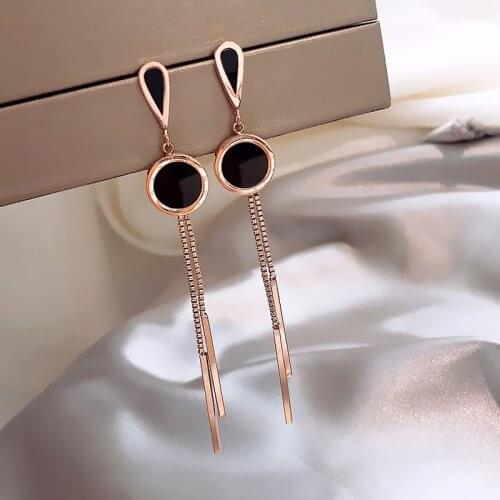 Long Roman numeral tassel earrings titanium steel