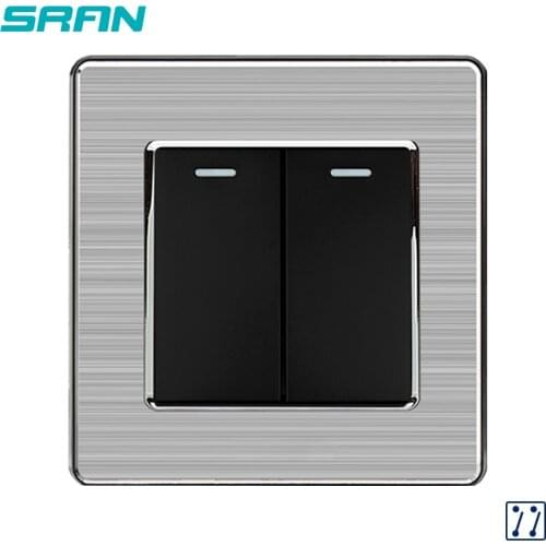 SRAN UK 2Gang 3way rocker switch,250V 16A light switch stainless steel silver edge panel 86mm*86mm white/black/gold