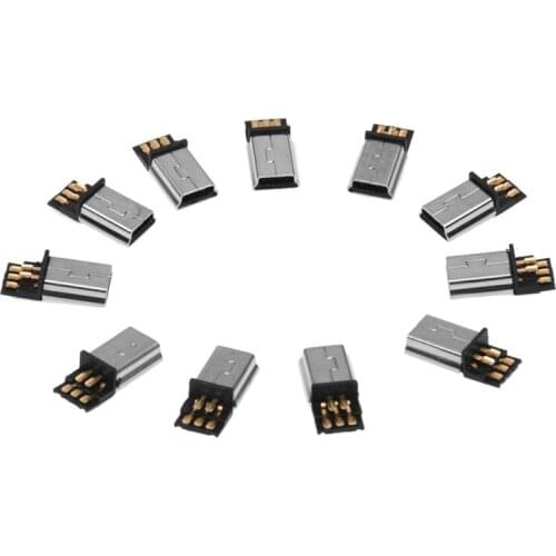 GTBL 10 Pcs Mini USB 5 Pin Male Plug DIY SMT Connector Silver Tone Dark Gray