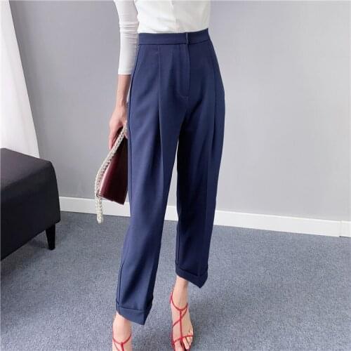 Harlan female nine-point high-waist casual pants spring 2021 new loose trousers Korean suit pants thin wide-leg pants