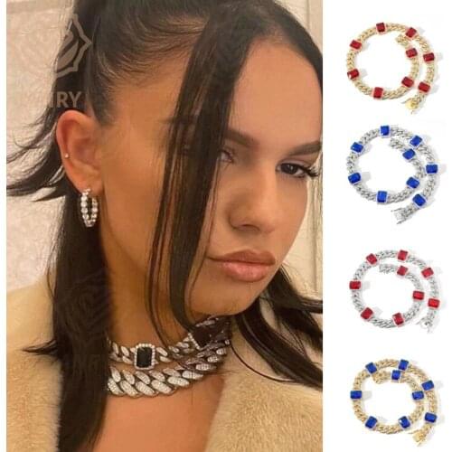 JANRY 13mm Miami Cuban Chain Necklace With Colors Stone High Quality Micro Pave Cubic Zirconia Hip Hop Jewelry For Men Women