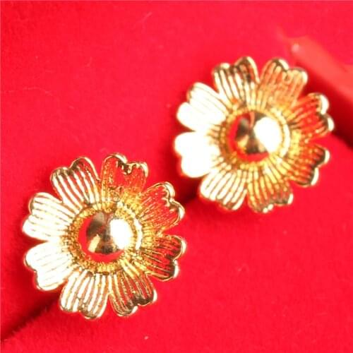 Classic 24K Yellow Gold Stud Earrings ForLadies African Flower Shape Earing Femme Wedding Jewelry Women Earrings Accessories