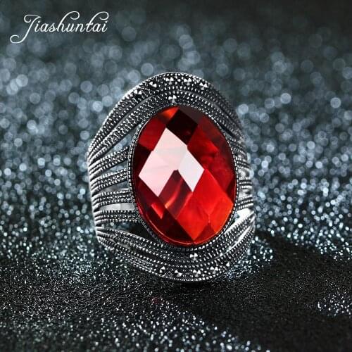 JIASHUNTAI Retro 100% 925 Sterling Silver Rings For Women Vintage Natural Stone Rings Jewelry Female