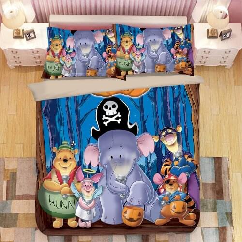 Disney Carton Winnie The Pinkie Dumbo Tigger Cute Pattern Bedding Set Duvet Bed Cover Pillowcase Adult Children Bedroom Decor